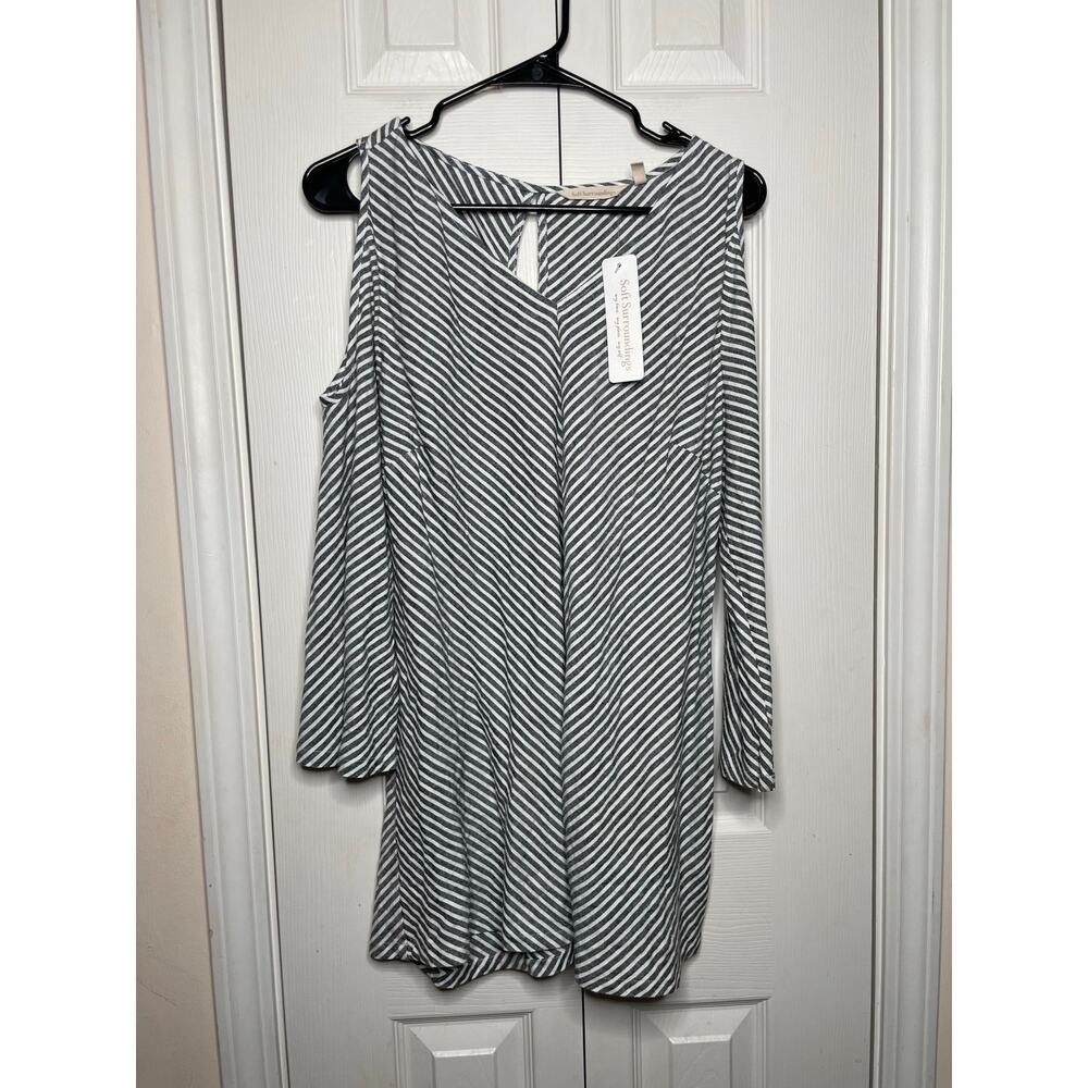 NEW Soft Surroundings Landfall Tunic Striped Cold Shoulder Womens Size Large
